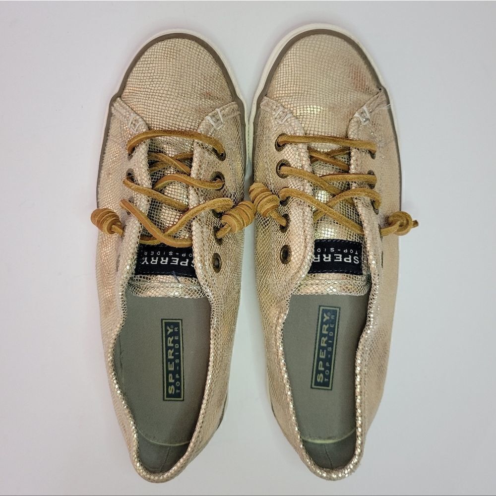 Women's Gold Sperry Topsider Leather Sneakers - Picture 4 of 13